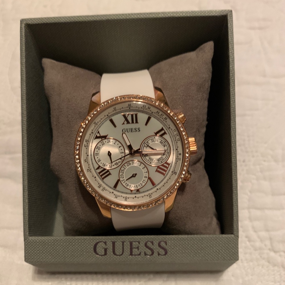 Guess Rose Gold Watch With Halo Diamond